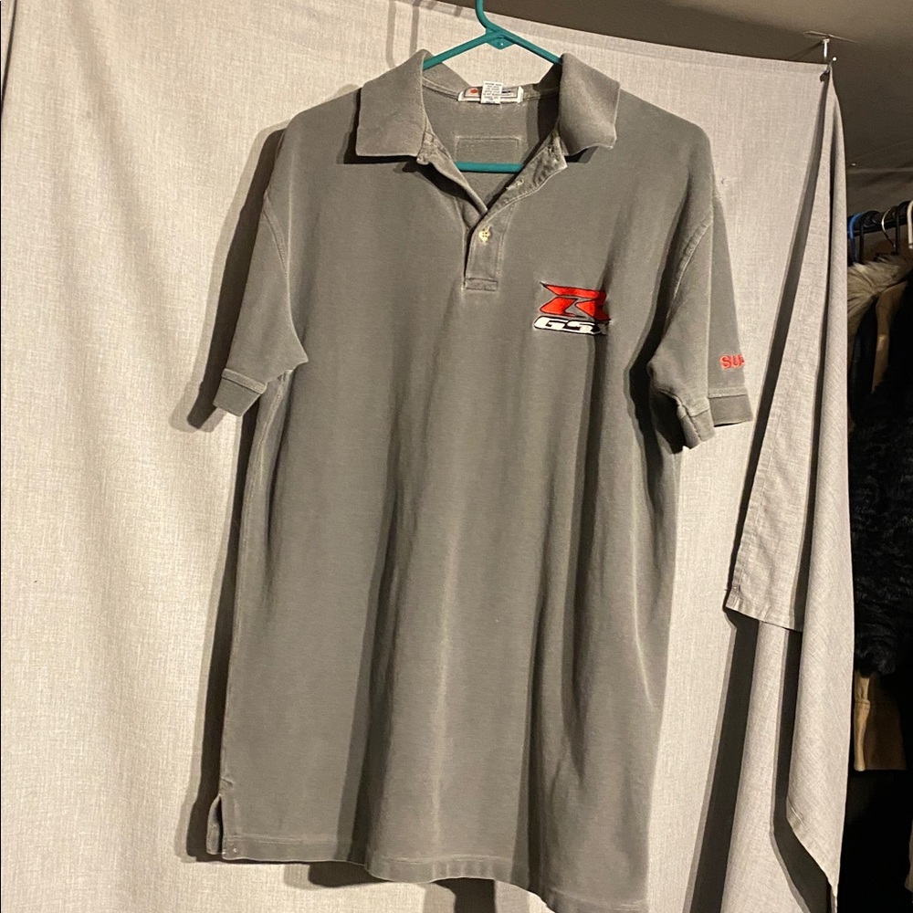 Gray Polo Shirt with Red Logo